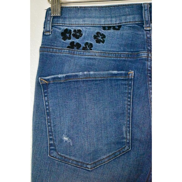 Express Ankle Legging Super High Rise Raw Hem Jeans 4 Stretch Denim Embroidered - Picture 13 of 15